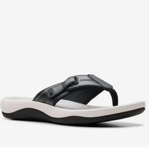 CLARKS SUNMAZE LOOP SLIP ON SLIDE BLACK SANDAL SIZE 8 COMFY